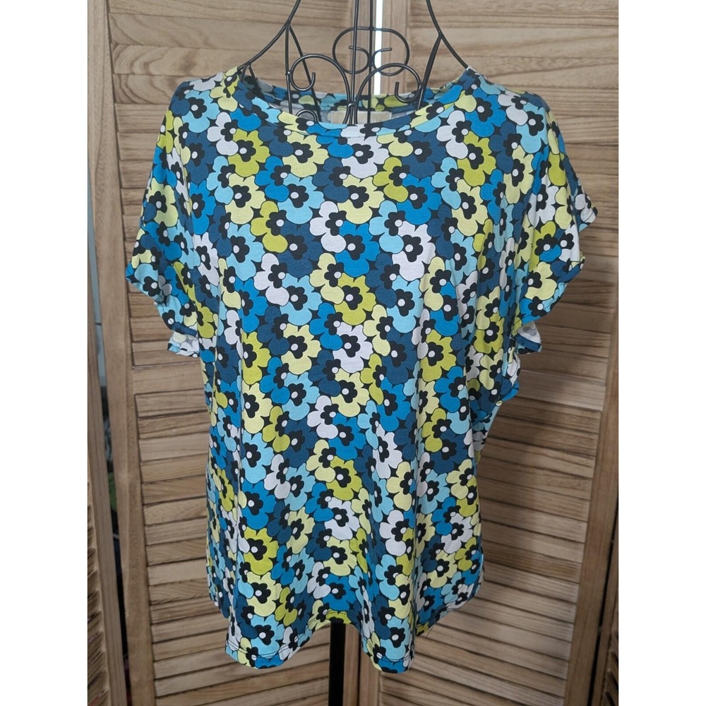 Michael Kors Blue Floral Shirt Shirt Ruffled Sleeve Women's L